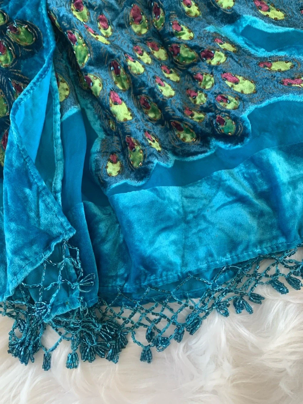 Hand Beaded Peacock Shawl Scarf - Picture 3 of 4